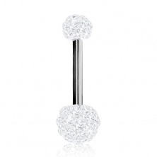 Tongue piercing made of 316L steel, two balls adorned with clear zircons