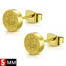 Stud steel earrings in gold colour, circle with sanded surface