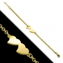 316L steel gold bracelet, shiny chain, two connected hearts