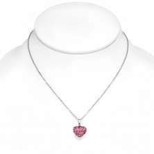 316L steel necklace, a bulging heart inlaid with pink zircons