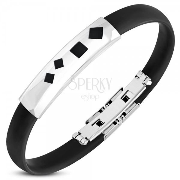 Black rubber bracelet, steel plate with squere cut-outs