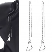 316L steel chain earrings, silver hue, dangling foot