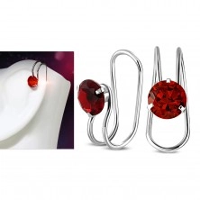 Fake ear piercing, 316L steel, silver colour, circular red zircon