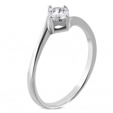 Engagement ring made of surgical steel, curved ends, clear zircon