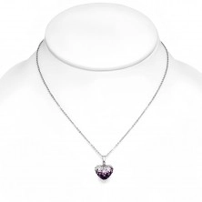 316L steel necklace, purple-clear protruding heart decorated with zircons