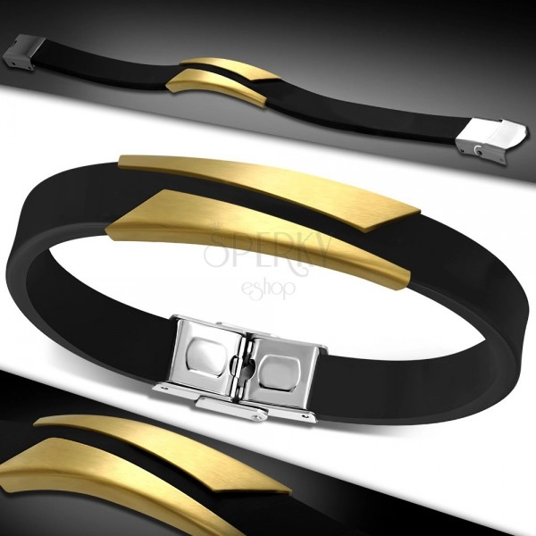 Steel-rubber bracelet, golden plate with diagonal cut