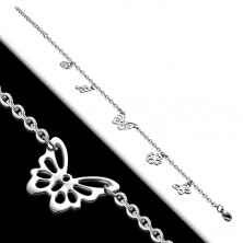 Steel bracelet or anklet, butterfly and four smaller pendants