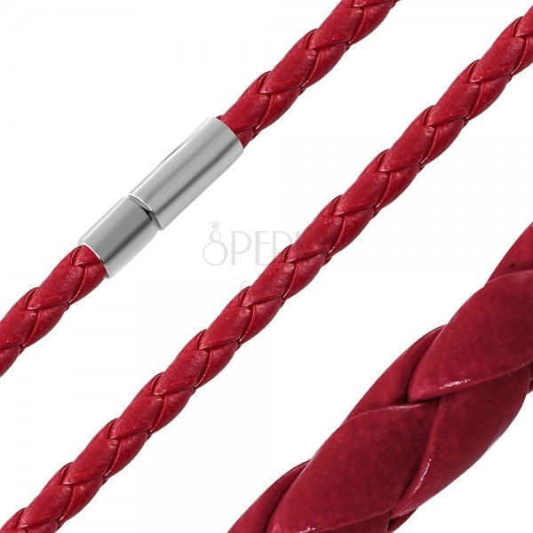 Red necklace made of synthetic leather with knit pattern