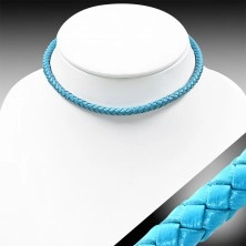 Necklace made of synthetic leather in light blue colour, knit pattern, magnetic closure 
