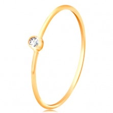 585 gold diamond ring - glossy clear brilliant in shiny mount, narrow shoulders