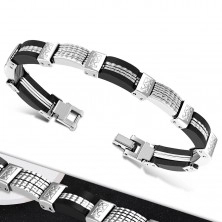 Steel-rubber bracelet, multi-part steel and black rubber links