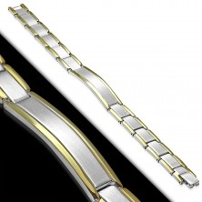 Stainless steel bracelet, bicoloured Y-links, prolonged plate