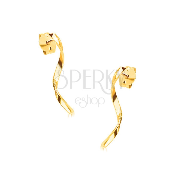 14K gold earrings - shiny spiral line on a stud