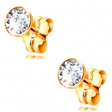 585 gold stud earrings - clear circular zircon in a mount, 3 mm