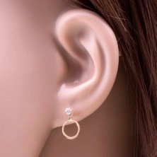 14K yellow gold earrings - clear circular zircon and thin loop