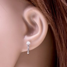 14K white gold earrings - clear circular zircon, diagonal sparkly line