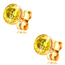14K yellow gold earrings - yellow circular zircon in a mount, 5 mm