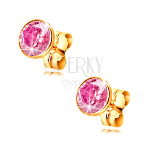 585 gold stud earrings - light-pink circular zircon in a mount, 5 mm