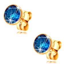 585 gold stud earrings - dark-blue circular zircon in a mount, 5 mm