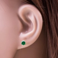 585 gold stud earrings - emerald green circular zircon in a mount, 5 mm