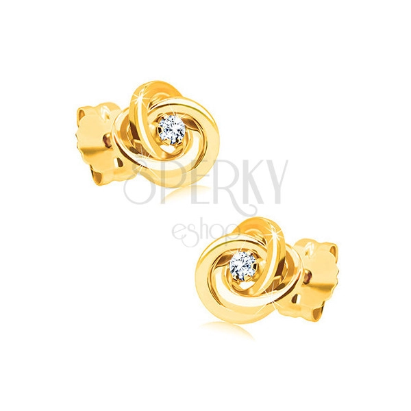 585 yellow gold diamond earrings - three-hoop knot, clear brilliant