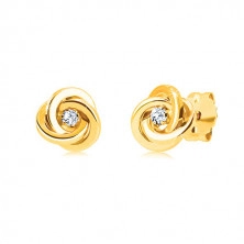 585 yellow gold diamond earrings - three-hoop knot, clear brilliant