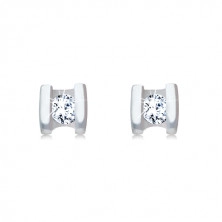 585 white gold brilliant earrings - shiny clear diamond between two sticks