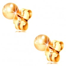 14K yellow gold earrings - smooth shiny balls, 4 mm