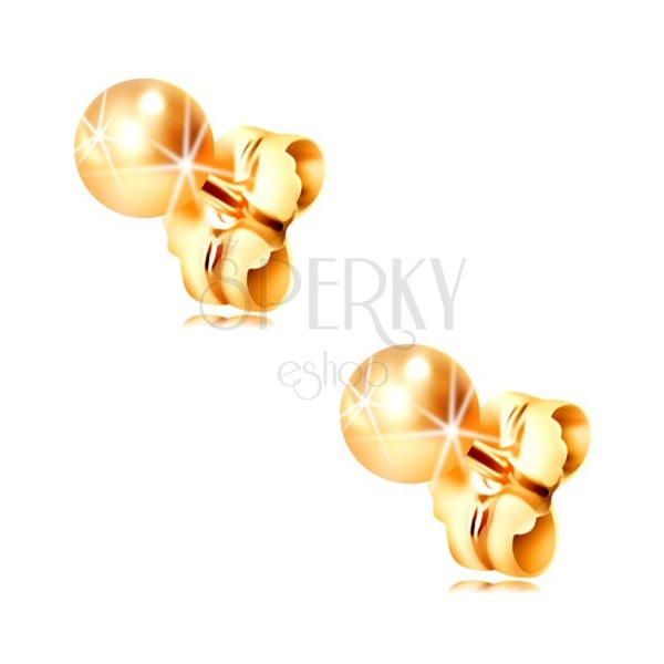 14K yellow gold earrings - smooth shiny balls, 4 mm