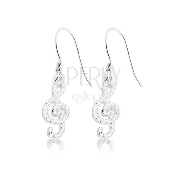 925 silver earrings - violin clef decorated with clear zircons