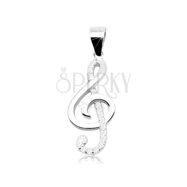 925 silver rhodium plated pendant - violin clef, zircon line
