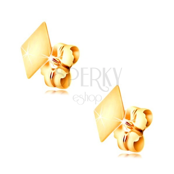 14K yellow gold stud earrings - flat smooth rhombus, high shine
