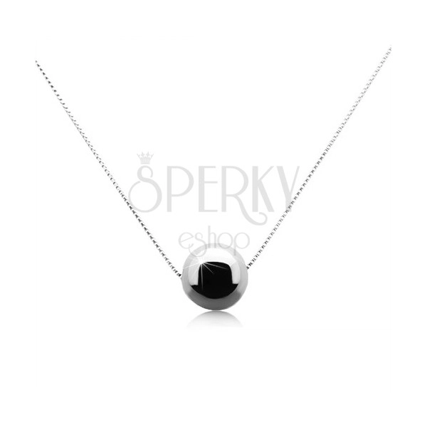 925 silver necklace with shiny grey-black haematit ball