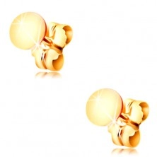 14K yellow gold earrings - shiny flat circle, stud fastening