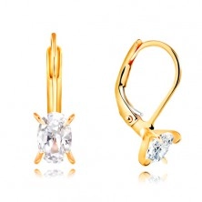 585 yellow gold earrings - four arched prongs, clear oval zircon, 6 mm