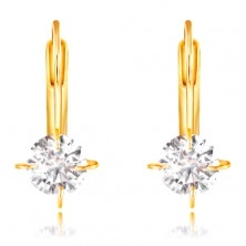 585 gold earrings - mount with four prongs and circular clear zircon, 5 mm