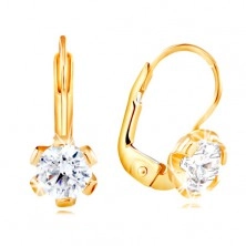 14K yellow gold earrings - flower with clear zircon in the middle, 5 mm