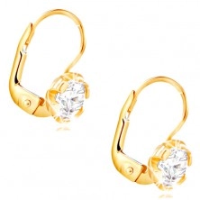 14K yellow gold earrings - flower with clear zircon in the middle, 5 mm