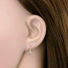14K gold earrings - circular mount with indents, cut clear zircon, 3 mm