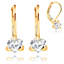 585 yellow gold earrings - sparkly heart in clear colour, 6 mm