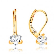 585 yellow gold earrings - sparkly heart in clear colour, 6 mm