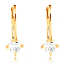 585 gold earrings - four arched prongs, clear zircon square, 3,5 mm
