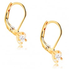 585 gold earrings - four arched prongs, clear zircon square, 3,5 mm