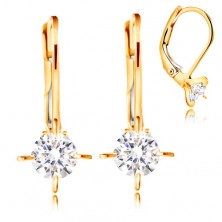 585 gold earrings - four arched prongs, clear circular zircon, 4 mm
