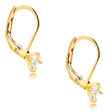 585 yellow gold earrings - clear circular zircon with four prongs, 3,5 mm