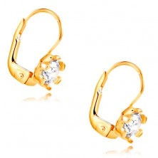 14K yellow gold earrings - clear zircon with decorative prongs, 4,5 mm
