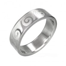 316L steel silver ring, shiny curves on a matte surface, 6 mm