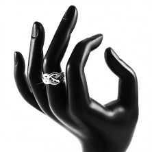 925 silver ring, entwined smooth and zircon lines, high shine