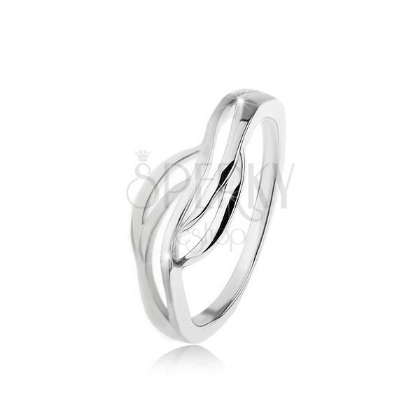 925 silver ring with split shoulders, shiny and matte waves