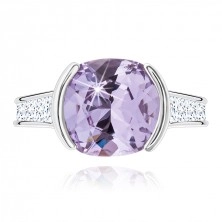 925 silver ring, sparkly purple zircon, decorated shoulders